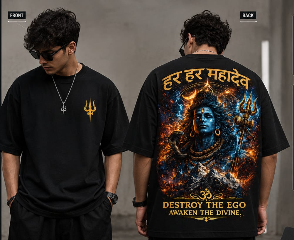 Har Har Mahadev Oversized Graphic T-Shirt – Black | KAROLIX