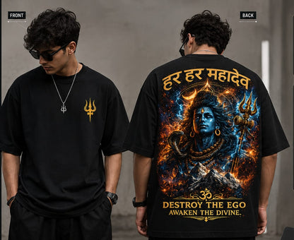 Har Har Mahadev Oversized Graphic T-Shirt – Black | KAROLIX