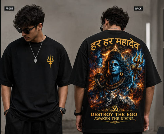 Har Har Mahadev Oversized Graphic T-Shirt – Black | KAROLIX