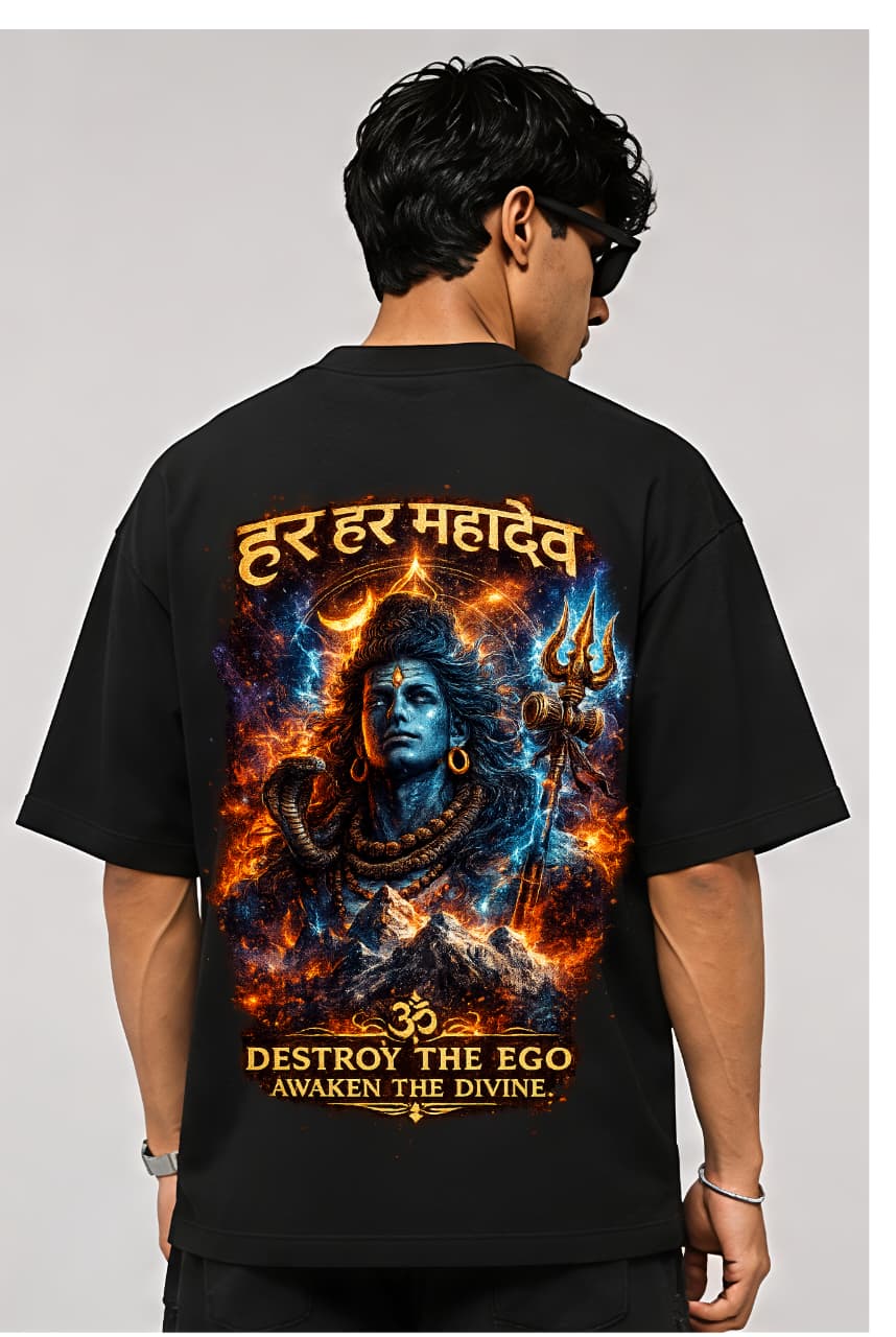 Har Har Mahadev Oversized Graphic T-Shirt – Black | KAROLIX
